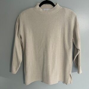 Style New York XS Mock Neck Ribbed Knit Top Oatmeal Beige Long Sleeve